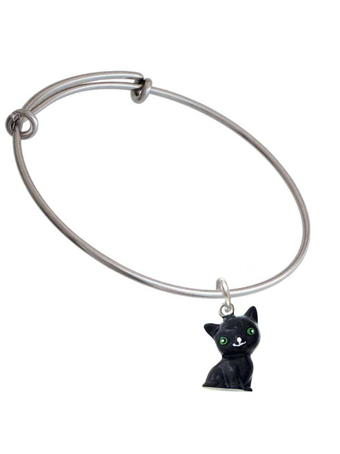 Resin Black Cat Charm Bangle Bracelet