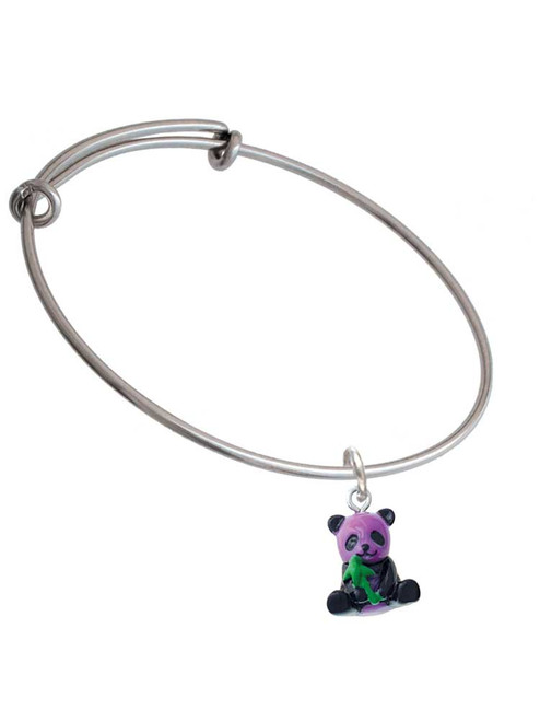 Resin Purple Panda Bear Charm Bangle Bracelet