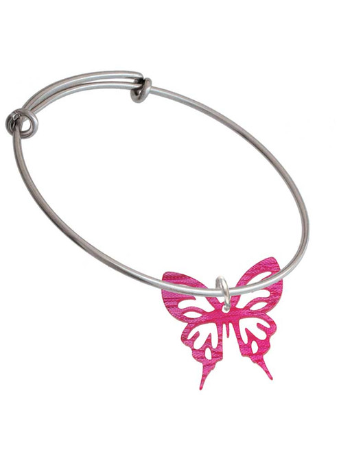 Acrylic Medium Cut Out Butterfly Magenta Charm Bangle Bracelet