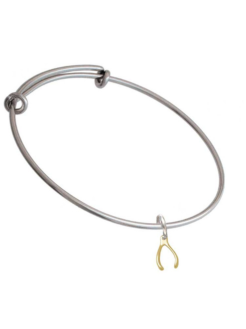Mini Gold Tone Wishbone Charm Bangle Bracelet
