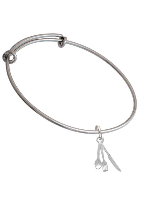 Fork Knife and Spoon Charm Bangle Bracelet