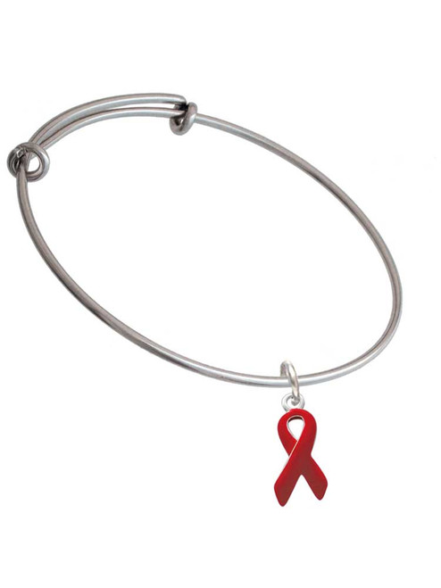 Red Ribbon Charm Bangle Bracelet