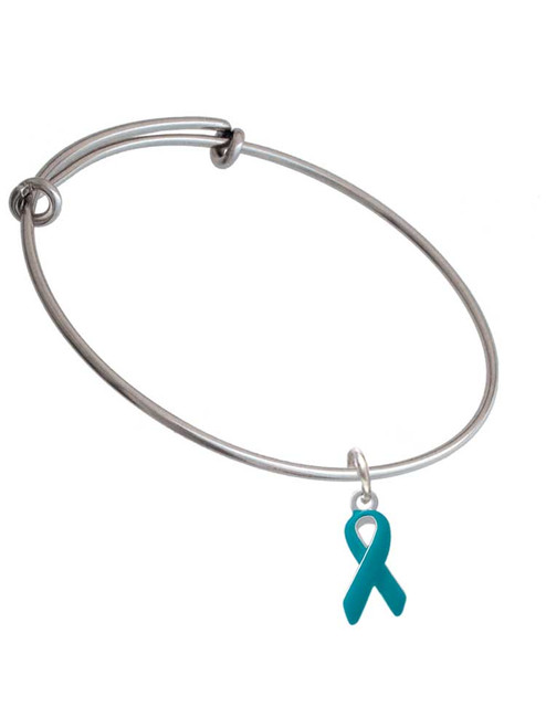 Teal Ribbon Charm Bangle Bracelet