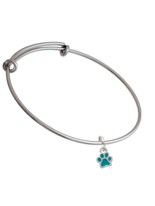Mini Translucent Teal Paw Charm Bangle Bracelet