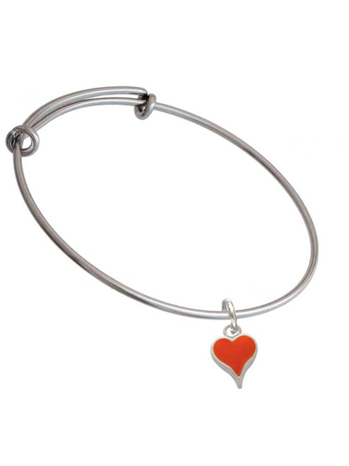 Small Long Orange Heart Charm Bangle Bracelet