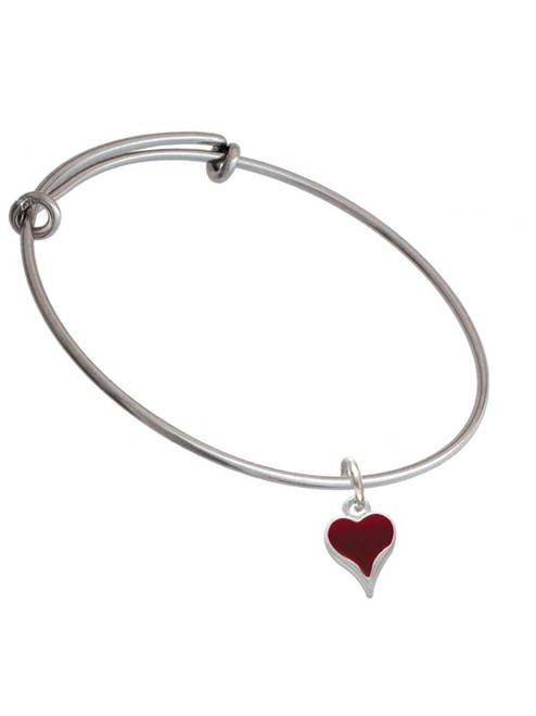 Small Long Maroon Heart Charm Bangle Bracelet