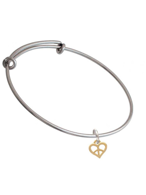 Mini Gold Tone Heart Peace Sign Charm Bangle Bracelet