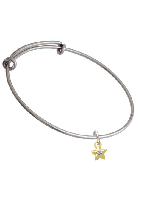 Mini Gold Tone Star with Clear Crystal Charm Bangle Bracelet