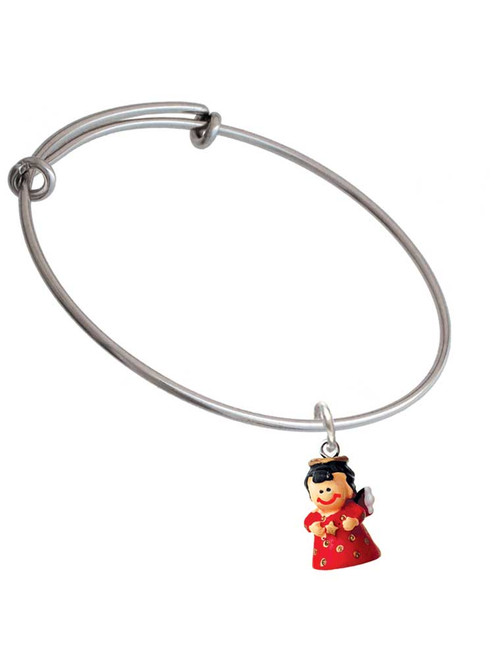 Resin Red Angel Holding Star Charm Bangle Bracelet