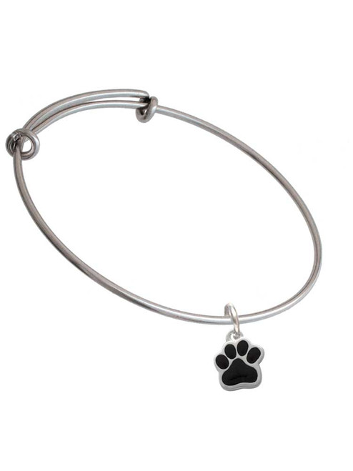 Small Black Paw Charm Bangle Bracelet
