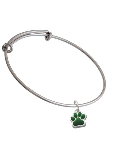 Small Green Paw Charm Bangle Bracelet