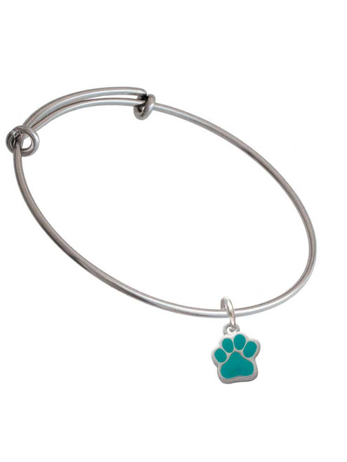 Small Teal Paw Charm Bangle Bracelet