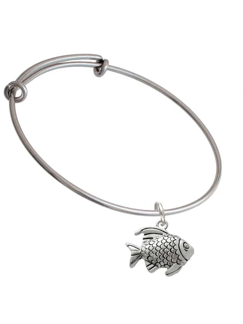 Antiqued Fish Charm Bangle Bracelet