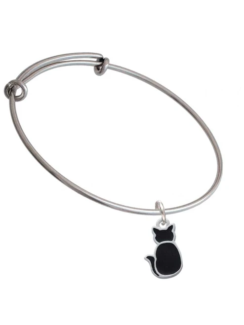 Large 2-D Black Cat Back Charm Bangle Bracelet