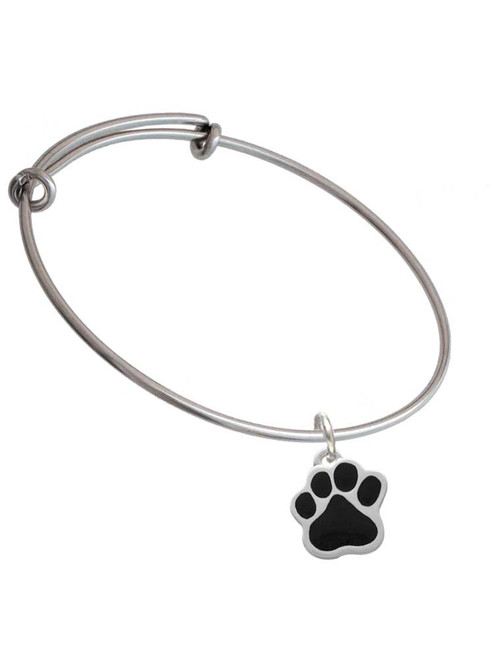 Large Black Paw Charm Bangle Bracelet