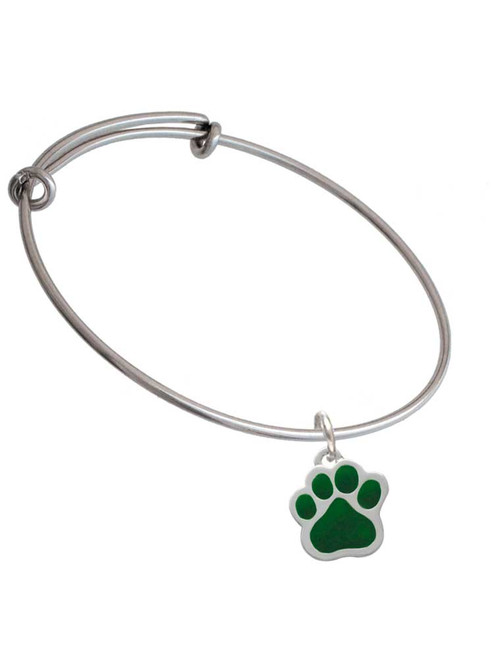 Large Green Paw Charm Bangle Bracelet