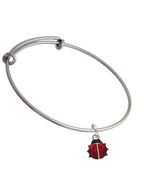 Mini Red Translucent Ladybug Charm Bangle Bracelet