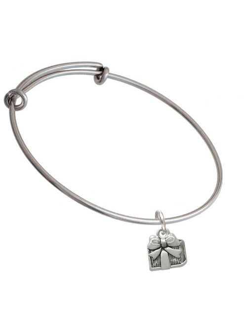 Small Antiqued Present Charm Bangle Bracelet