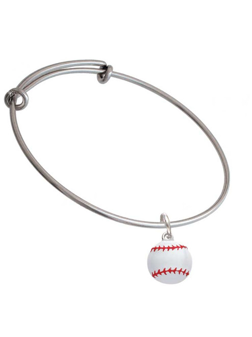 Large White Enamel Baseball Charm Bangle Bracelet