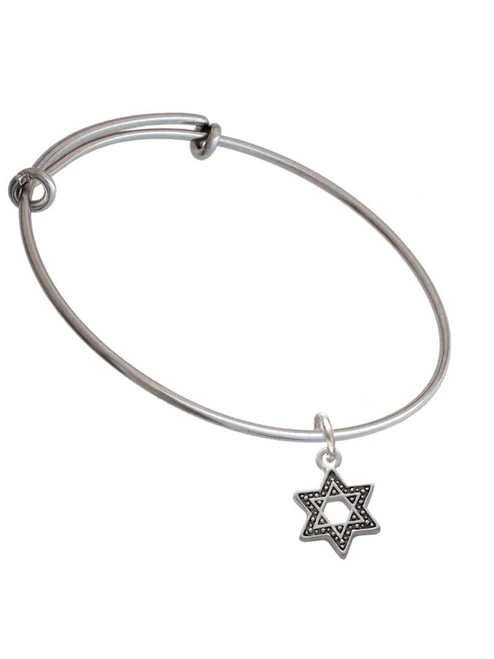 Star of David with Beaded Border Charm Bangle Bracelet