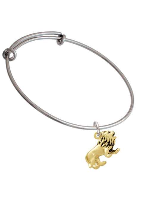 Gold Tone 3-D Lion Charm Bangle Bracelet
