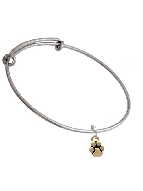 Mini Rounded Gold Tone Paw Charm Bangle Bracelet