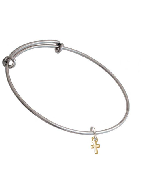 Gold Tone Super Mini Simple Cross Charm Bangle Bracelet