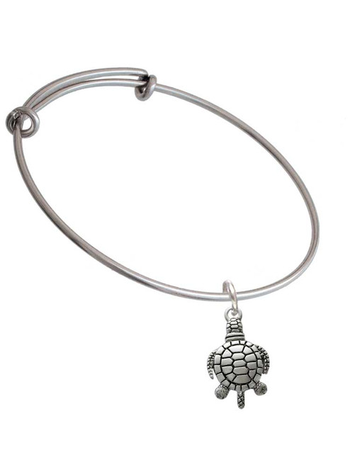 Antiqued Sea Turtle Charm Bangle Bracelet