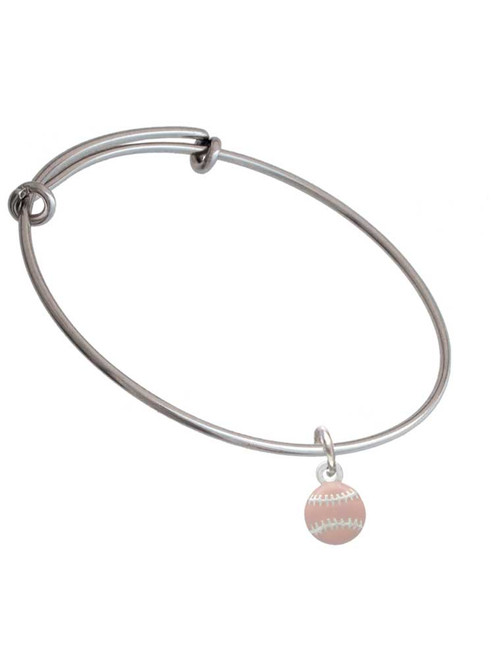 Mini Pink Softball or Baseball Charm Bangle Bracelet