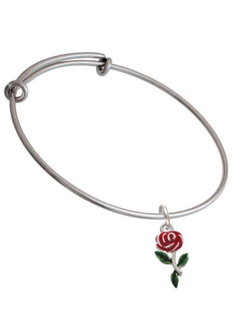 Red Rose Flower Charm Bangle Bracelet