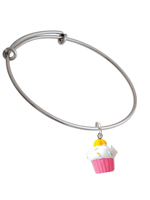 Resin Pink Cupcake with White Frosting Charm Bangle Bracelet
