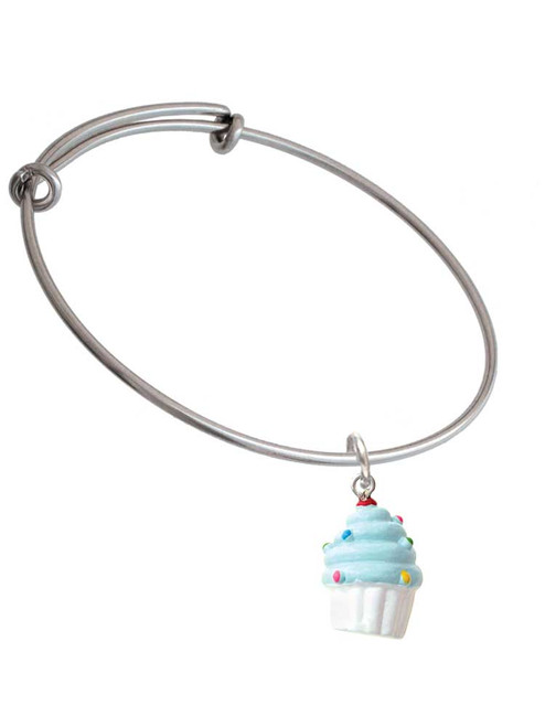 Resin White Cupcake with Blue Frosting Charm Bangle Bracelet