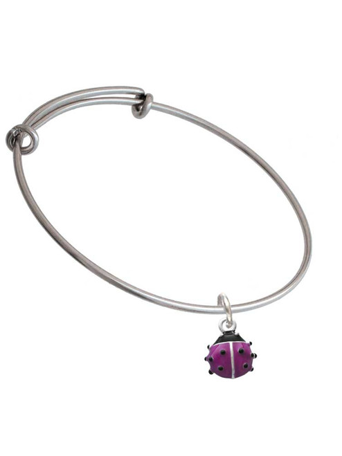 Mini Hot Purple Ladybug Charm Bangle Bracelet