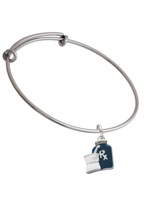 Blue Prescription Bottle Charm Bangle Bracelet