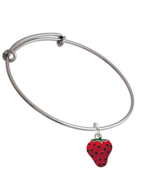Large Enamel Strawberry Charm Bangle Bracelet