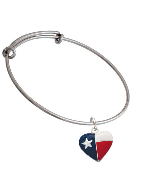 Texas Lone Star Heart Charm Bangle Bracelet