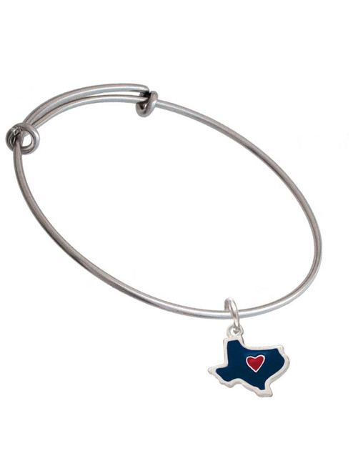 Blue Texas with Red Heart Charm Bangle Bracelet