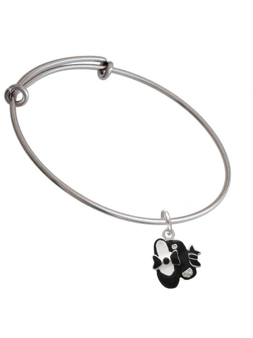 Black Enamel Tap Shoes Charm Bangle Bracelet