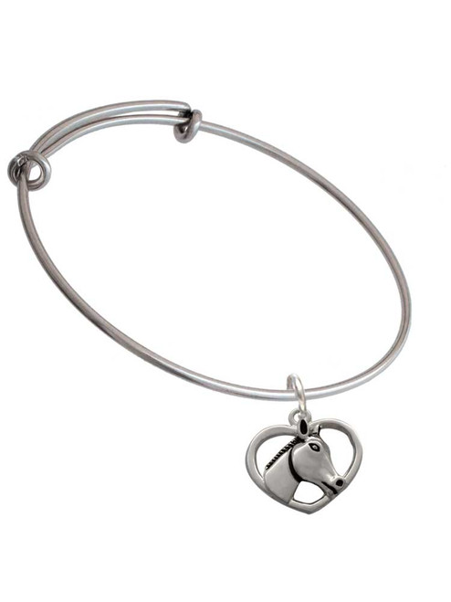 Heart with Horse Head Charm Bangle Bracelet
