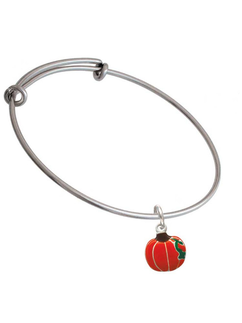 Small Pumpkin With Lines Charm Bangle Bracelet