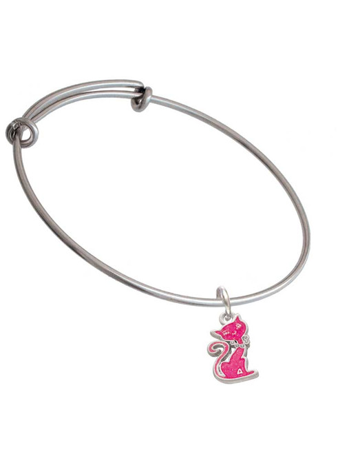 Hot Pink Glitter Cat Charm Bangle Bracelet