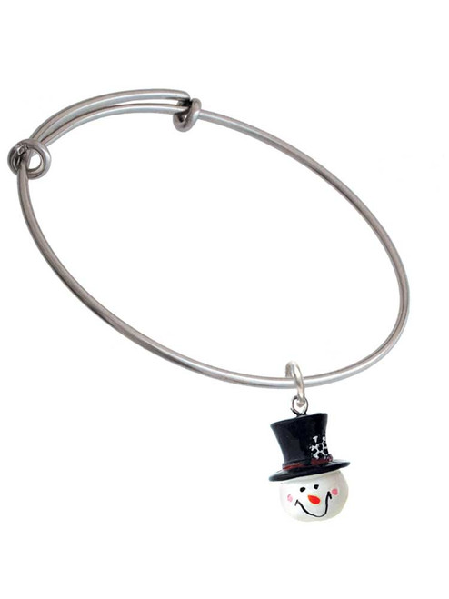 Resin Snowman Head with Top Hat Charm Bangle Bracelet