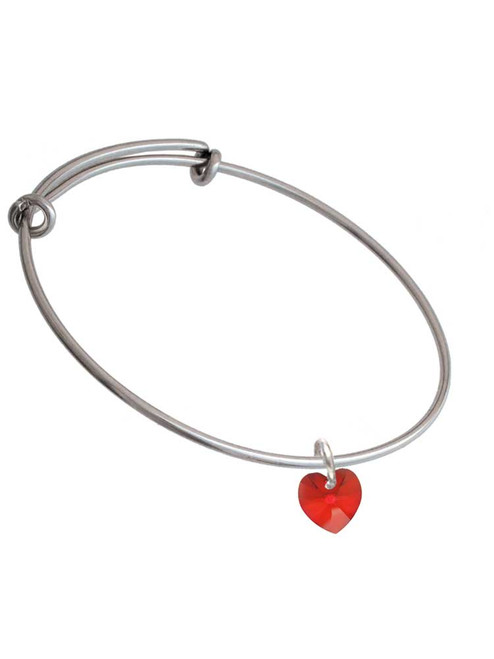 Red Crystal Heart Charm Bangle Bracelet