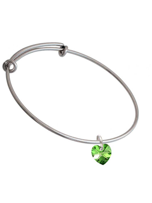 Lime Green Crystal Heart Charm Bangle Bracelet
