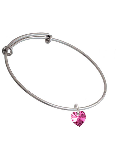 Hot Pink Crystal Heart Charm Bangle Bracelet