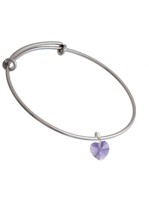 Hot Purple Crystal Heart Charm Bangle Bracelet