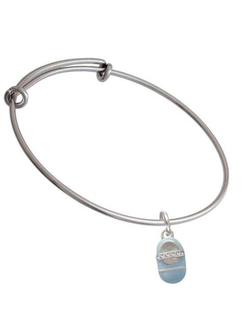 Light Blue Baby Shoe with Crystal Strap Charm Bangle Bracelet