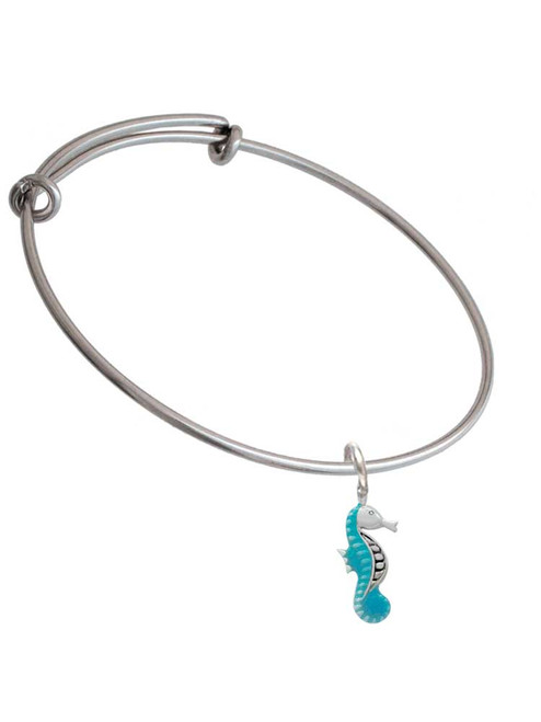 Hot Blue Seahorse - Charm Bangle Bracelet