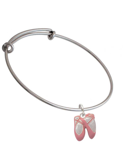 Large Pink Ballet Slippers Charm Bangle Bracelet