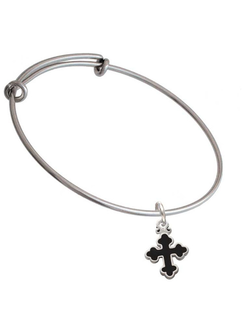 Small Black Enamel Botonee Cross Charm Bangle Bracelet